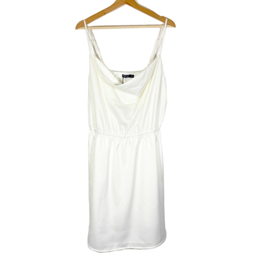 NWT Nasty Gal Satin Cowl Neck Slip Dress Mini Sleeveless White Sz 14